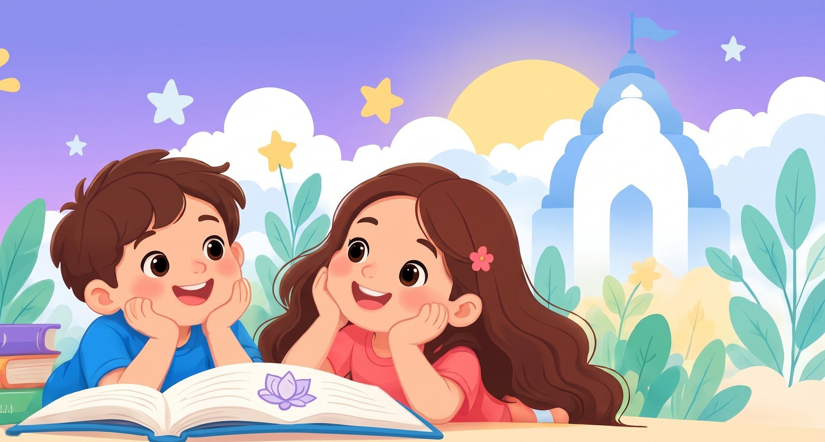 Two children reading a book together